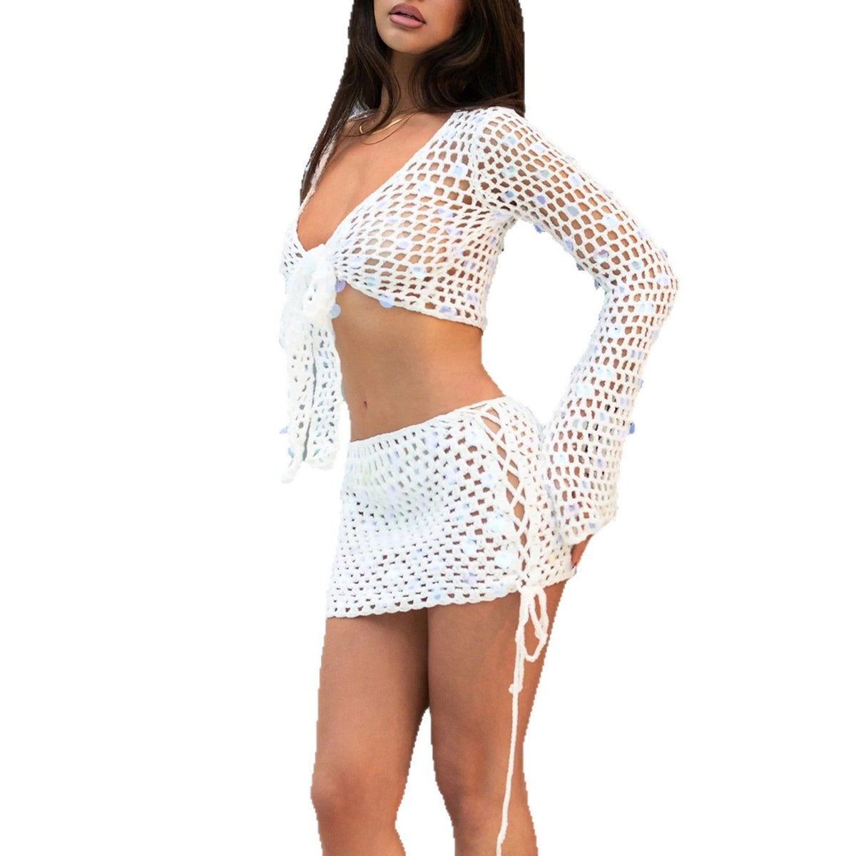 Women's Fashionable Crochet Set with Tie Details