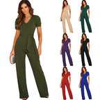 Elegant Women's Jumpsuit with Waist Belt and Puff Sleeves