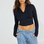 Women's Functional Long-Sleeve Shirt with High Collar and Zipper