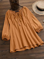 Women's Blouse with Elegant Round Neck and Puff Sleeves