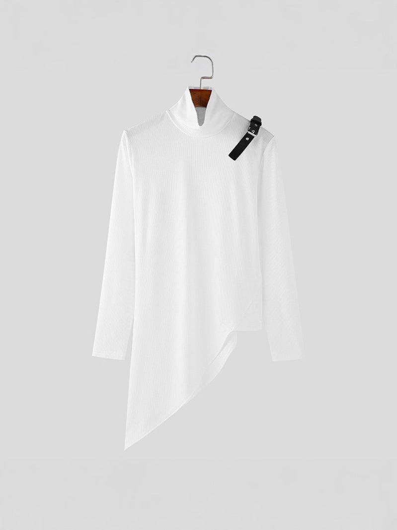 Women's Asymmetrical Long-Sleeve Top with Mock Neck and Strap