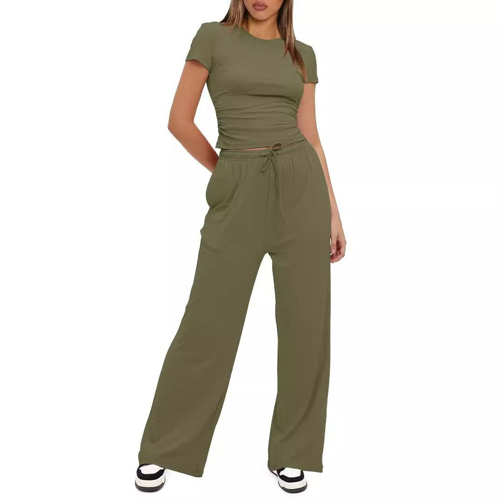 Women's Casual Lounge Set with Wide Top and Comfortable Trousers