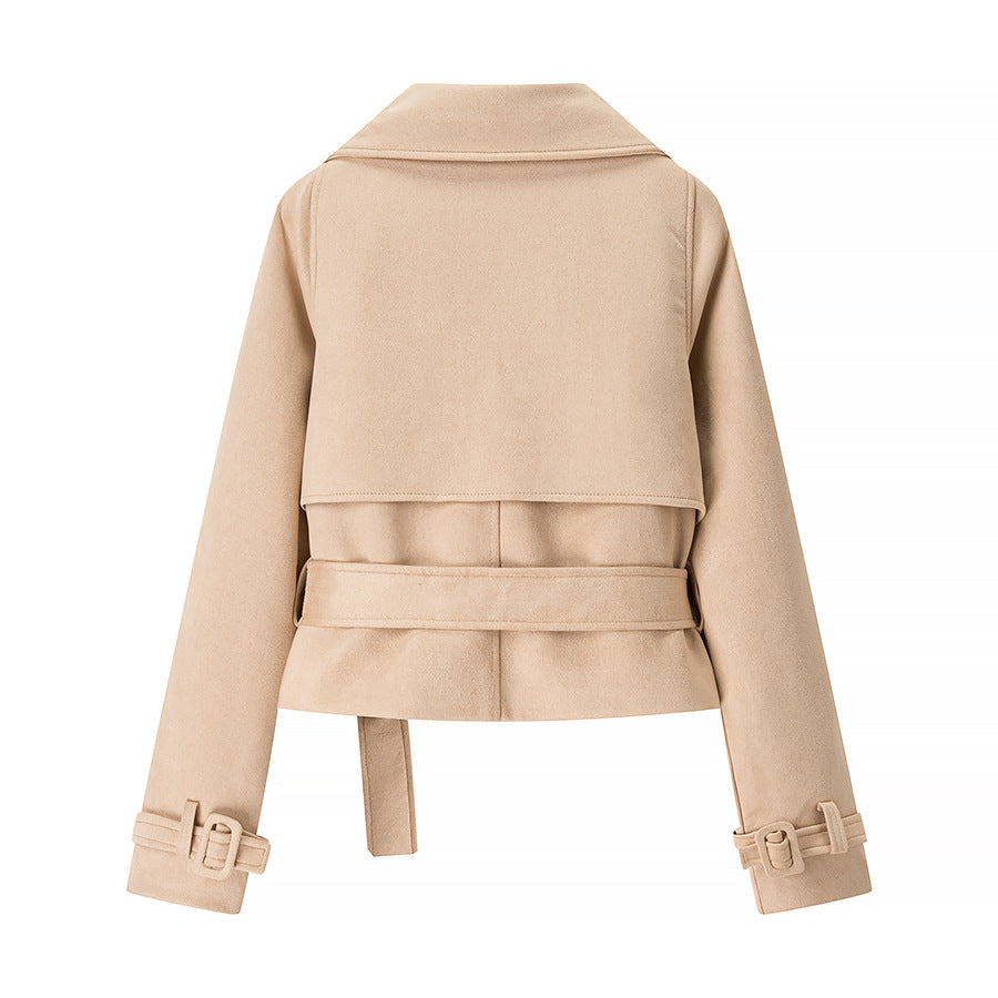 Women's Elegant Faux Leather Jacket with Belt