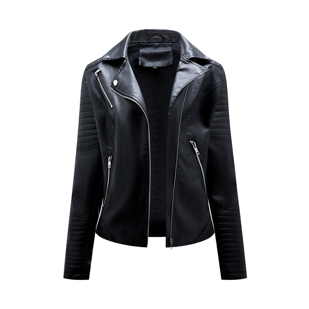 Women's Biker Jacket with Quilted Details and Asymmetrical Zipper