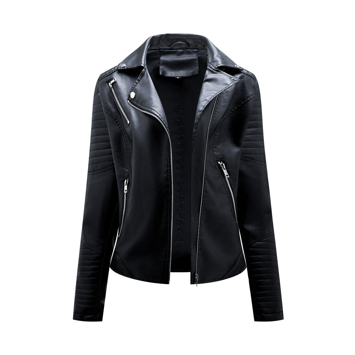 Women's Biker Jacket with Quilted Details and Asymmetrical Zipper