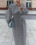 Women's Elegant Trench Coat with High Slit and Puff Sleeves