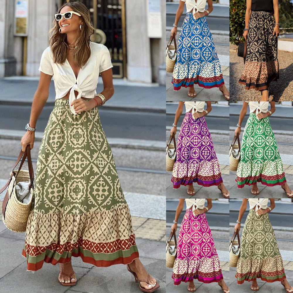 Women's Floral Maxi Skirt with Voluminous Hem
