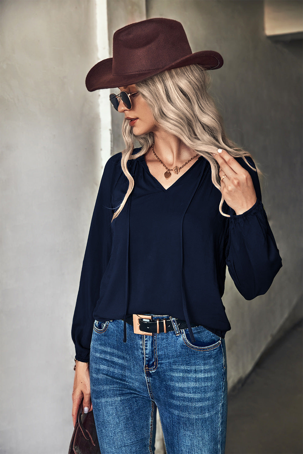 Women's Blouse with Elegant Ruffles and V-Neck