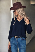 Women's Blouse with Elegant Ruffles and V-Neck