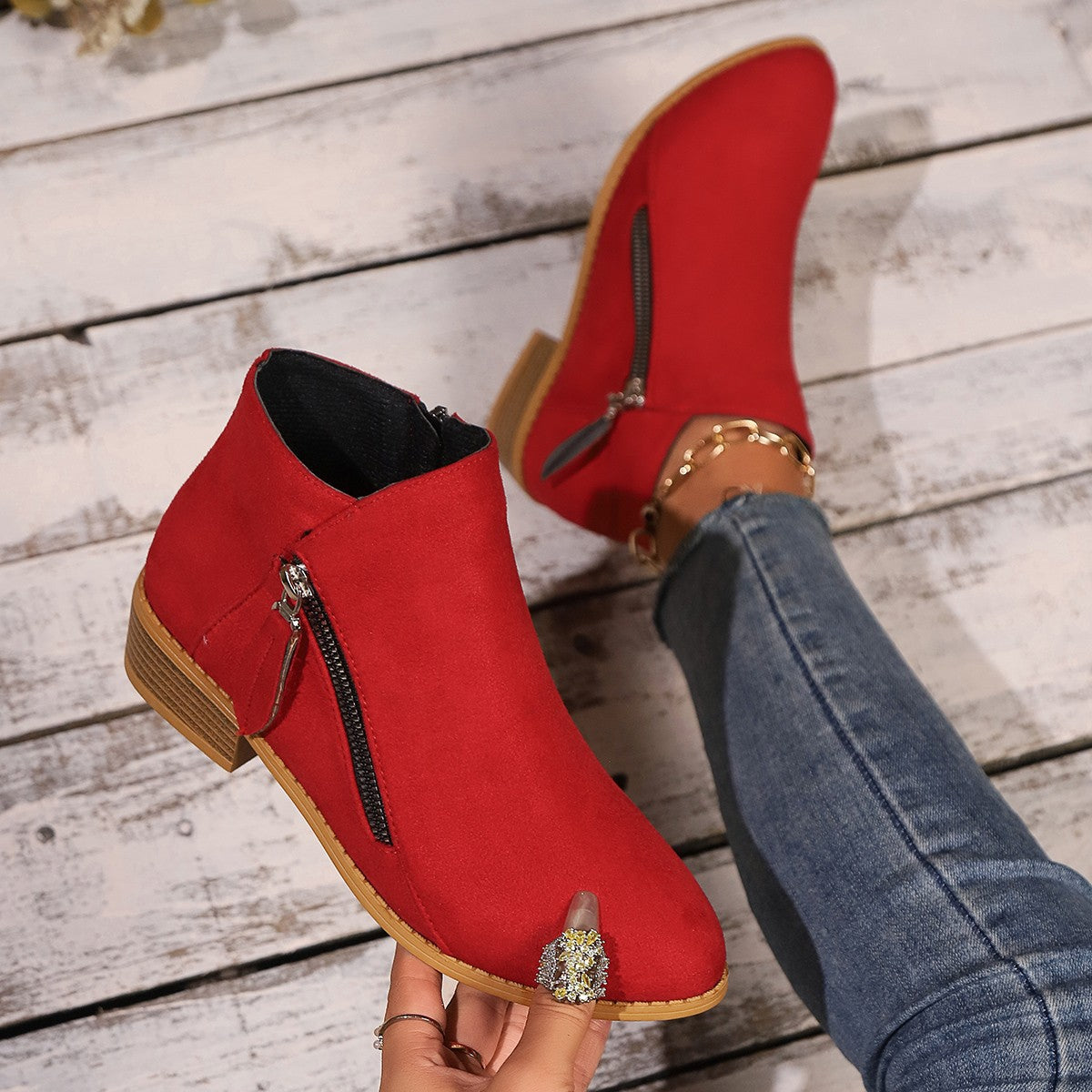 Women's Ankle Boots with Asymmetric Zipper