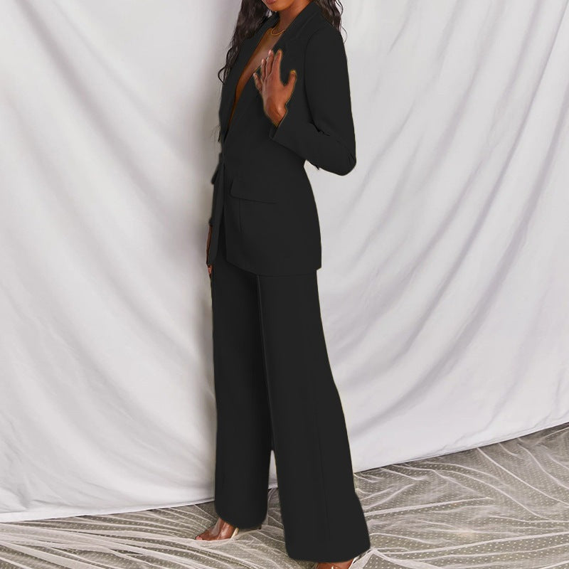 Longline Blazer and Palazzo Trousers Set