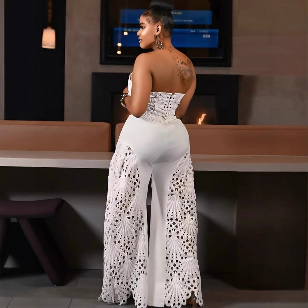Elegant Jumpsuit with Floral Cut-Out Details