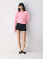 Cropped Ribbed Cardigan with Button Placket