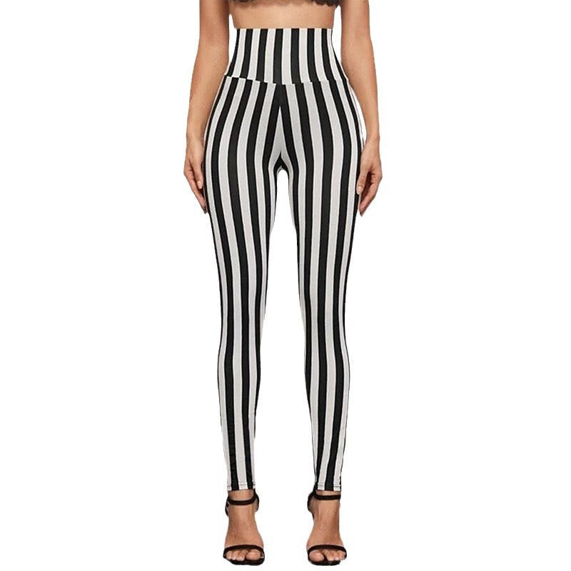 Women's High-Waisted Leggings with Graphic Stripe Pattern