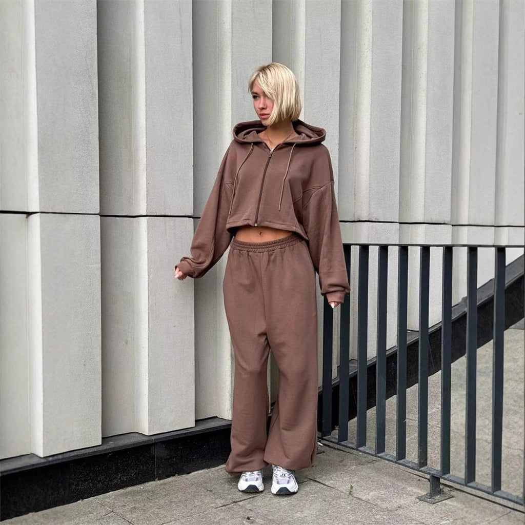 Women's Cropped Zip-Hoodie and High-Waisted Sweatpants Lounge Set