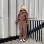 Women's Cropped Zip-Hoodie and High-Waisted Sweatpants Lounge Set