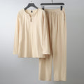 Women's Comfortable Cotton Loungewear Set with Henley Neckline and Drawstring Pants