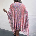 Fashionable Poncho with Luxurious Faux Fur Trim and Creative Fringe