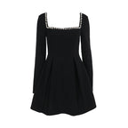 Women's Cocktail Dress with Square Neckline and Pearl Details