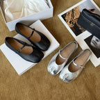 Women's Ballet Flats with Elegant Strap and Shimmering Finish