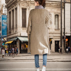 Women's Long Knit Coat with Casual Fit and Ribbed Design