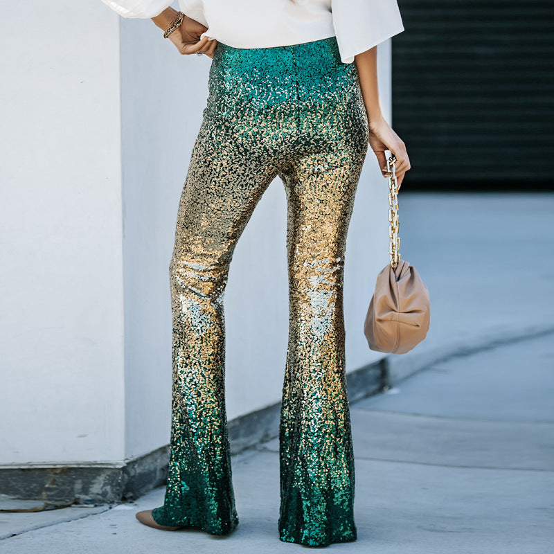 Women's Glittering Flare Pants with Sequin Pattern