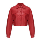 Women's Black Cropped Faux Leather Transitional Jacket