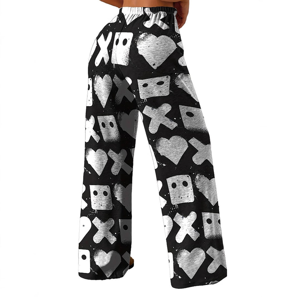 Women's Patterned Casual Pants with Elastic Waist and Deep Pockets