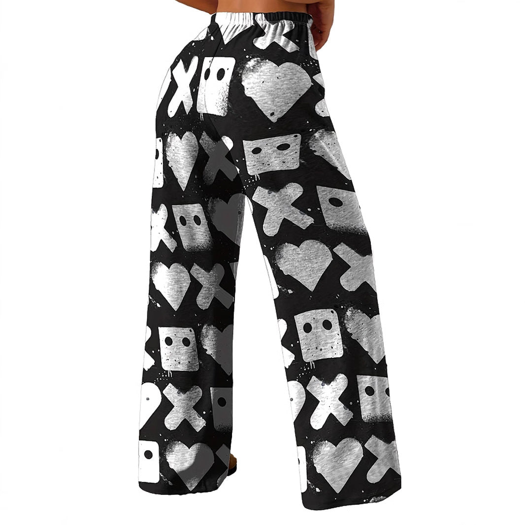 Women's Patterned Casual Pants with Elastic Waist and Deep Pockets