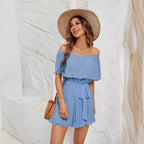 Women's Ruffled Jumpsuit with Adjustable Waist Belt