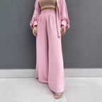Women's Casual Two-Piece Set with Airy Blouse and Wide-Leg Pants