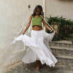 Women's Maxi Skirt with Elastic Waistband and Side Pockets