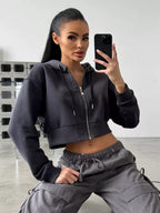 Women's Cropped Hoodie with Zipper and Casual Fit