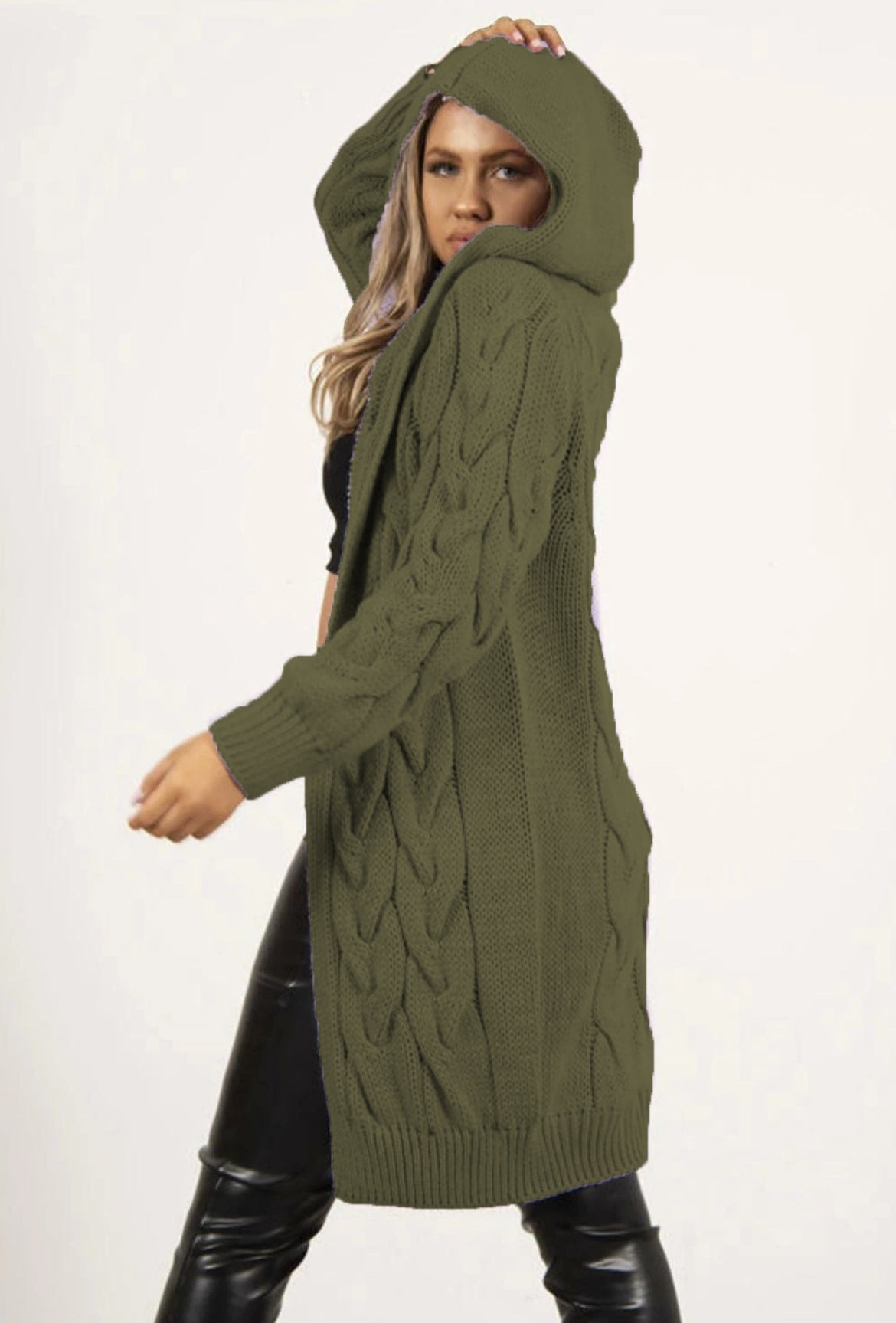 Women's Chunky Knit Coat with Hood