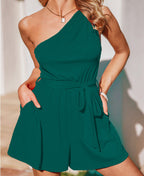 One-Sided Jumpsuit with Belt and Pockets