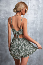 Women's Floral Romper with Delicate Spaghetti Straps and Voluminous Skirt