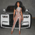 Elegant Form-Fitting Jumpsuit with Sheer Inserts
