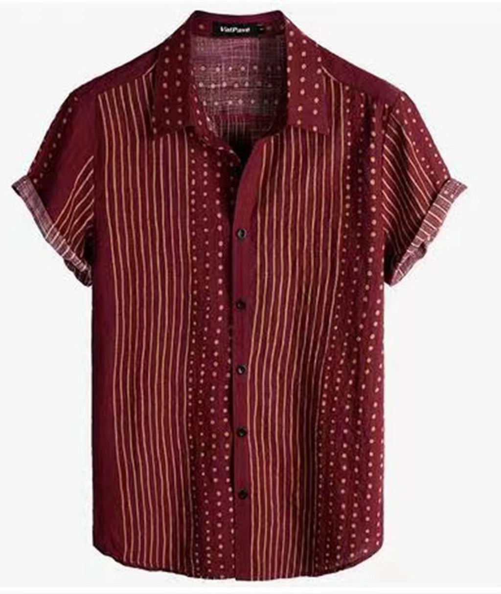 Women's Short-Sleeve Shirt with Unique Stripe and Dot Design
