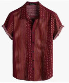 Women's Short-Sleeve Shirt with Unique Stripe and Dot Design