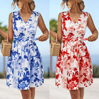 Women's Floral Dress with Tailored Cut and Swinging Skirt