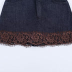 Women's Denim Skirt with Elegant Lace and Button Details
