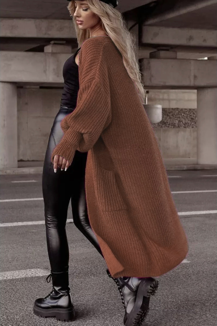 Women's Chunky Knit Cardigan with Deep Pockets and Casual Oversized Fit