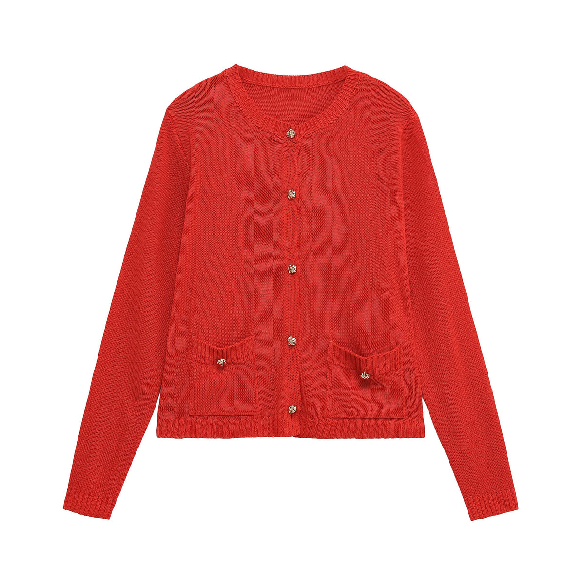 Women's Comfortable Cardigan with Button Details and Patch Pockets