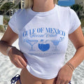 Women's Crop T-Shirt with Cocktail Motif and Modern Lettering