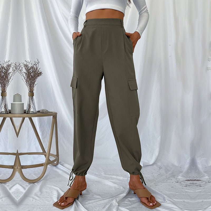 Women's Cargo Pants with Adjustable Waist and Side Pockets