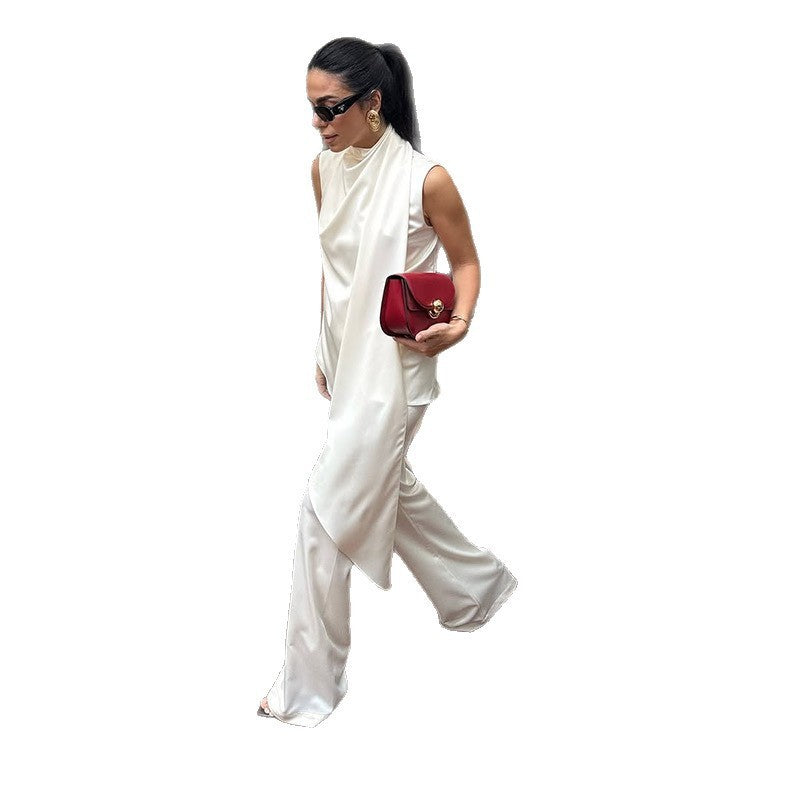 Women's Elegant Flowing Chiffon Trousers with Asymmetrical Cut
