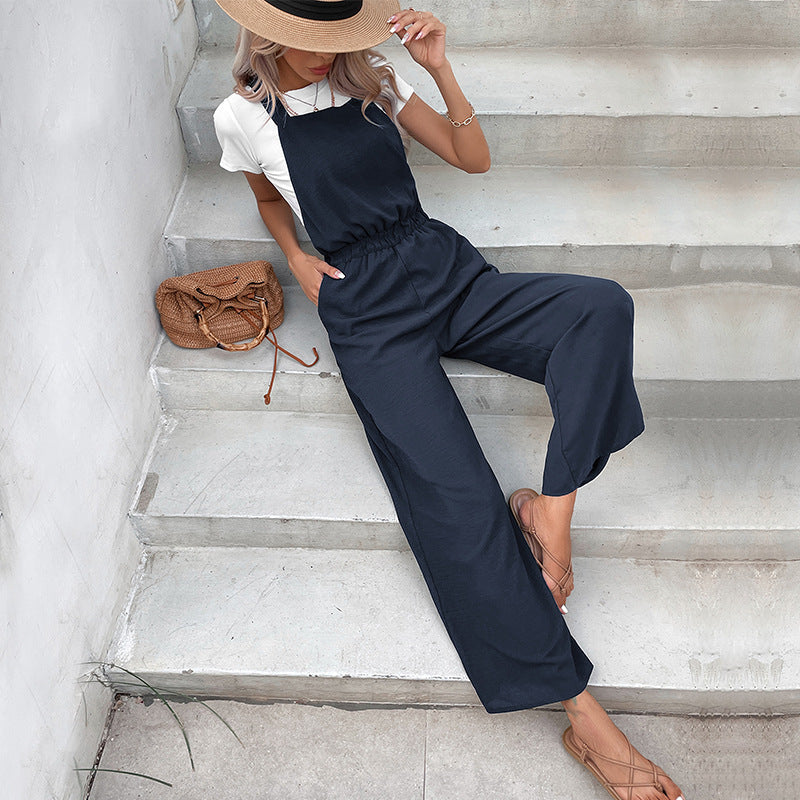 Women's Casual Wide-Leg Jumpsuit with Elastic Waist