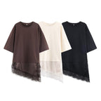 Women's Asymmetrical T-Shirt with Lace Trim