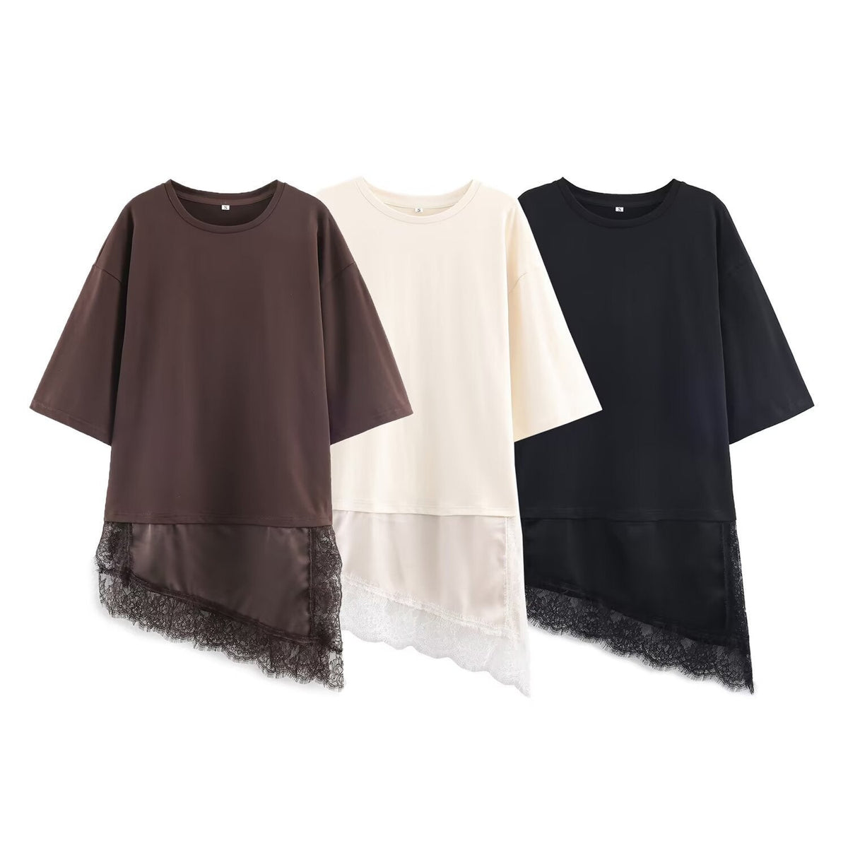 Women's Asymmetrical T-Shirt with Lace Trim