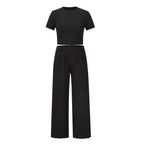 Women's Comfortable Cotton Crop Top and Wide-Leg Pants Set